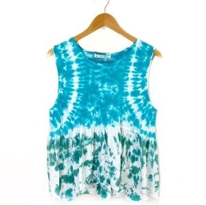 Free People Anytime Tie Dye Tank Blue Green Top Size M
